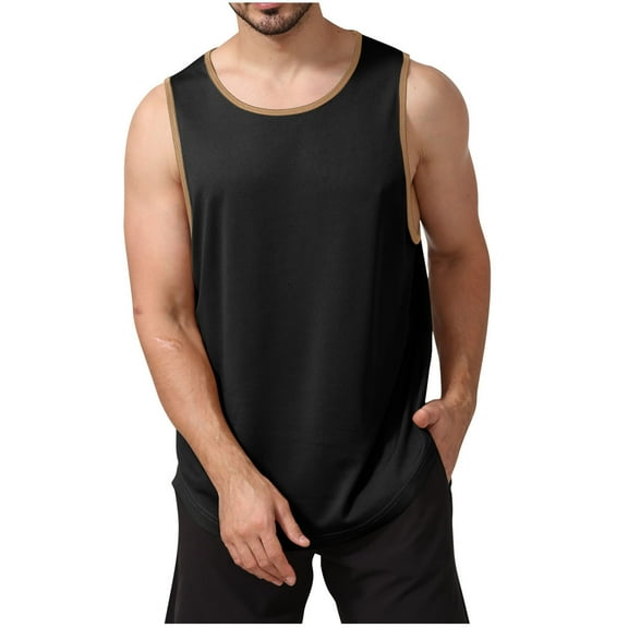 Chiccall Mens Solid Loose Muscle Tank Tops Casual Lightweight Sleeveless Round Neck Gym Workout Shirts Black