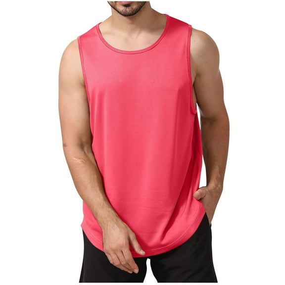 Chiccall Mens Solid Loose Muscle Tank Tops Casual Lightweight Sleeveless Round Neck Gym Workout Shirts Watermelon Red