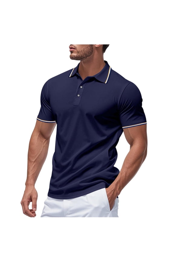 Mens Solid Mesh Shirts Summer Casual Short Sleeve Performance Button Tee Tops Navy