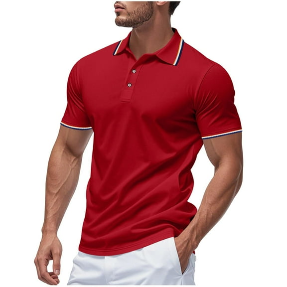 Chiccall Mens Solid Mesh Shirts Summer Casual Short Sleeve Performance Button Tee Tops Red