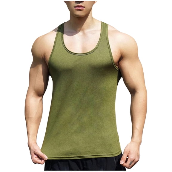 Chiccall Mens Solid Muscle Tank Tops Gym Athletic Sleeveless Lightweight Summer Shirts L Army Green
