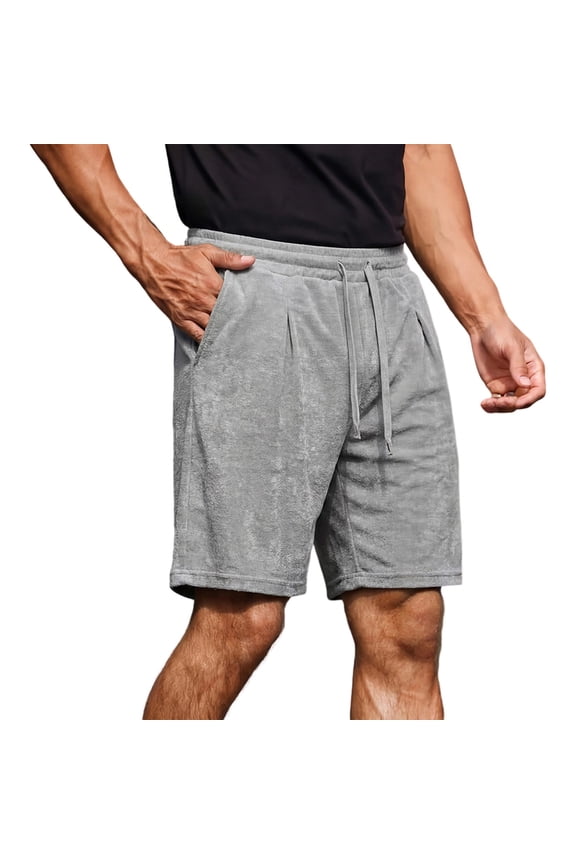 Mens Solid Terry Casual Shorts Elastic Drawstring Waist Side Pockets Lightly Comfy Soft Fabric Summer Lounging Workout Shorts for Men