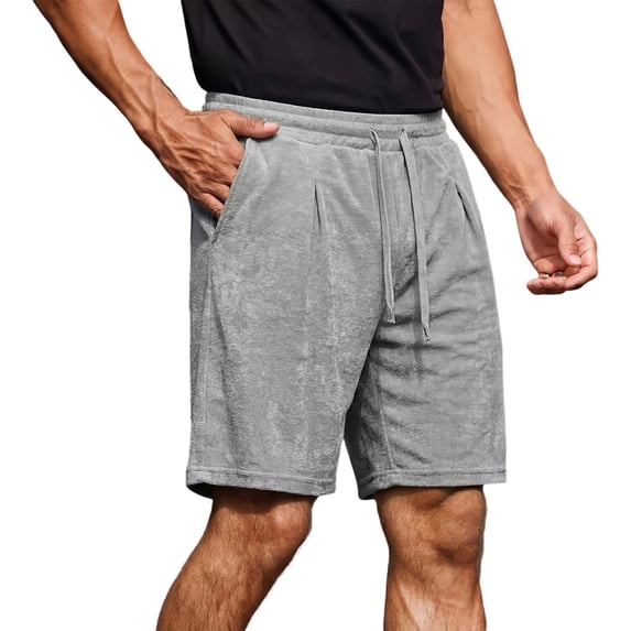 Chiccall Mens Solid Terry Casual Shorts Elastic Drawstring Waist Side Pockets Lightly Comfy Soft Fabric Summer Lounging Workout Shorts for Men