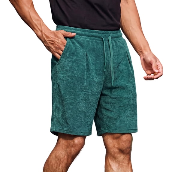 Chiccall Mens Solid Terry Casual Shorts Elastic Drawstring Waist Side Pockets Lightly Comfy Soft Fabric Summer Lounging Workout Shorts for Men