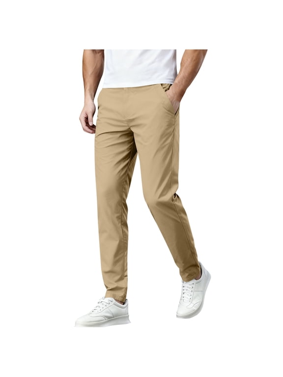 Mens Stretch Pants with Pockets Casual Comfy Tapered Work Wicking Elastic Waist Zipper Hiking Pants for Men
