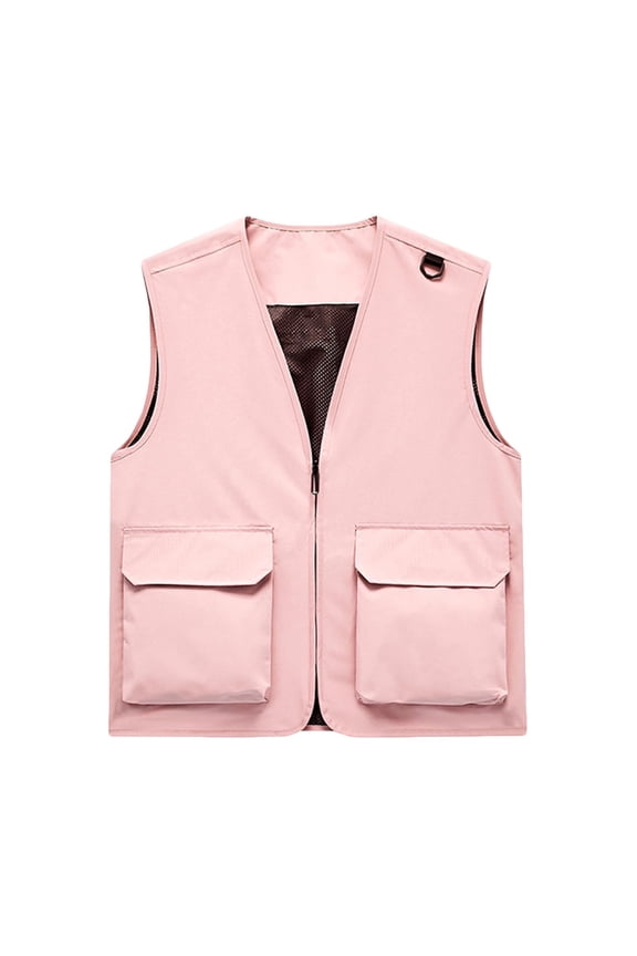 Mens Summer Fishing Vests with Mesh Lining Lightweight Outdoor Breathable Wicking Travel Work Zip Up Cargo Jacket with Inner Pockets