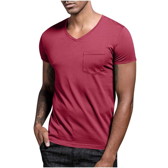 Chiccall Mens Summer T Shirts Super Soft Casual V Neck Tee Solid Slim Pullover Shirt with Pocket