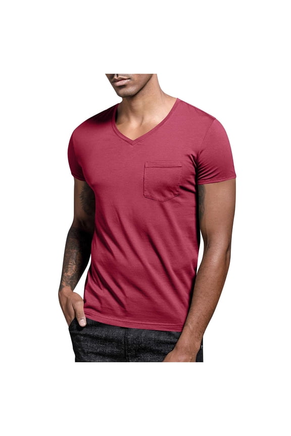 Mens Summer T Shirts Super Soft Casual V Neck Tee Solid Slim Pullover Shirt with Pocket