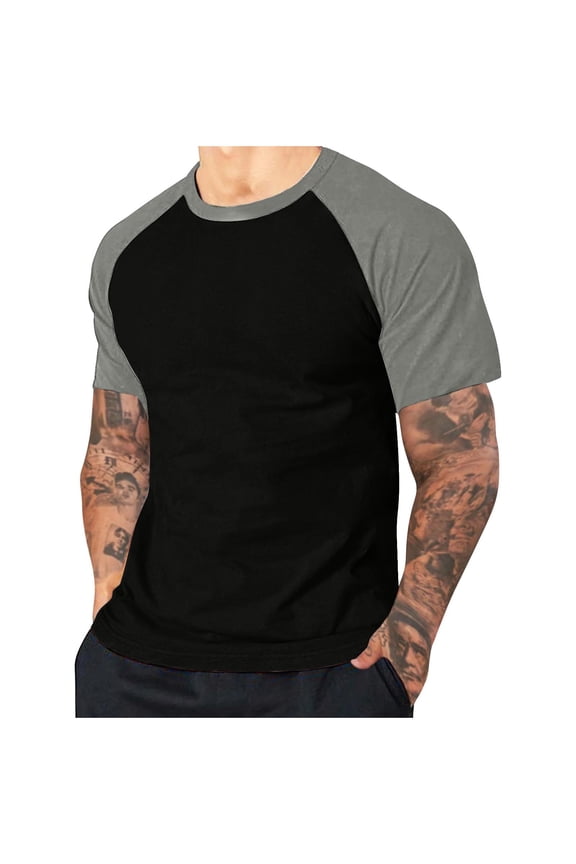 Mens Summer Tops Casual Raglan Short Sleeve Crew Neck Tees Colorblock Stretch Athletic Gym Shirts