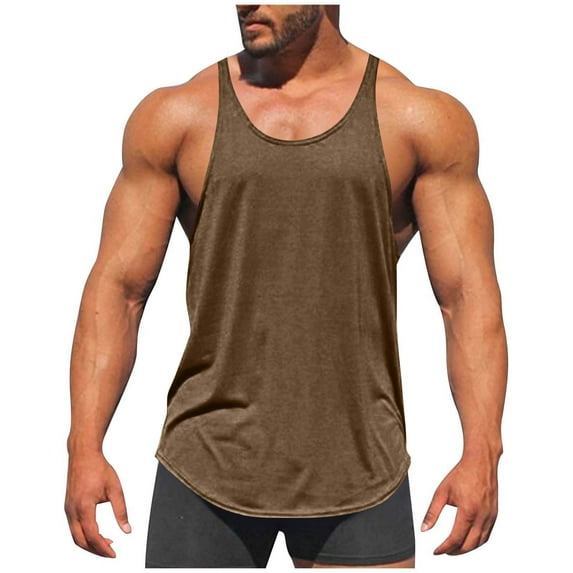 Chiccall Mens Summer Tops Solid Cotton Gym Tank Tops Solid Crew Neck Sleeveless Tee Lightweight High Elastic Bodybuilding Tops