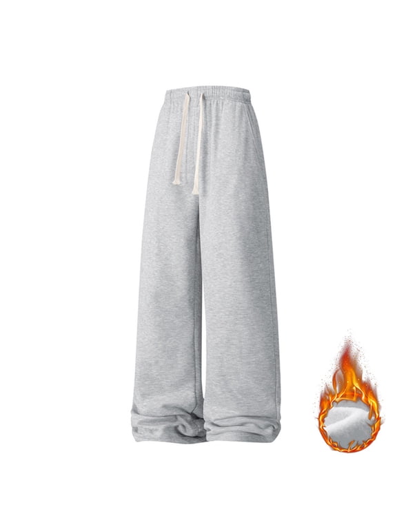 Mens Sweatpants Fleece Baggy Wide Leg Oversized Casual Elastic Waist Drawstring Trouser with Pocket