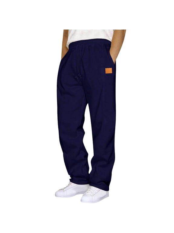 Sweatpants for Men Fleece Open Bottom Wide Leg Casual Baggy Pants Fashion Elastic Waisted Drawstring Lounge Workout Joggers with Pockets