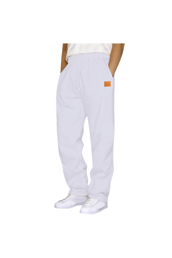 Sweatpants for Men Fleece Open Bottom Wide Leg Casual Baggy Pants Fashion Elastic Waisted Drawstring Lounge Workout Joggers with Pockets