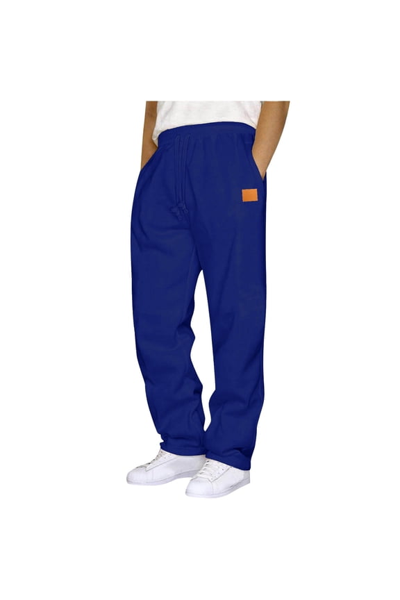Sweatpants for Men Fleece Open Bottom Wide Leg Casual Baggy Pants Fashion Elastic Waisted Drawstring Lounge Workout Joggers with Pockets