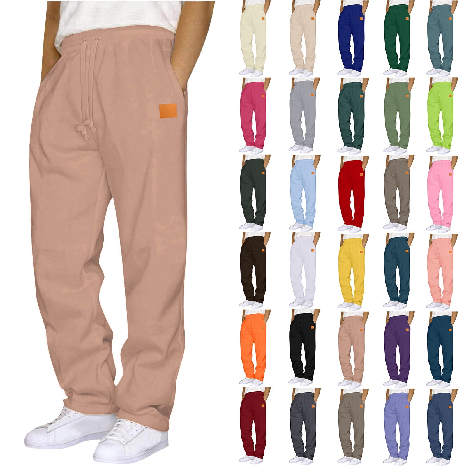 Sweatpants for Men Fleece Open Bottom Wide Leg Casual Baggy Pants Fashion Elastic Waisted Drawstring Lounge Workout Joggers with Pockets