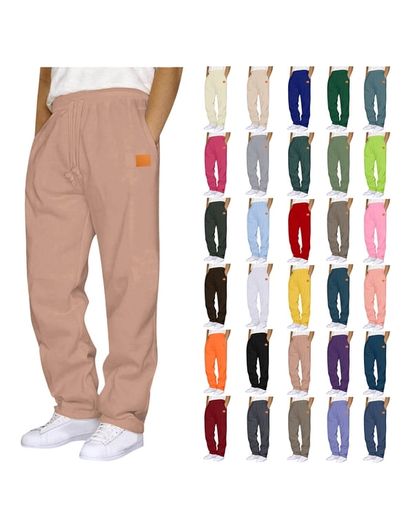 Sweatpants for Men Fleece Open Bottom Wide Leg Casual Baggy Pants Fashion Elastic Waisted Drawstring Lounge Workout Joggers with Pockets