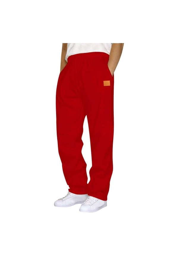 Sweatpants for Men Fleece Open Bottom Wide Leg Casual Baggy Pants Fashion Elastic Waisted Drawstring Lounge Workout Joggers with Pockets