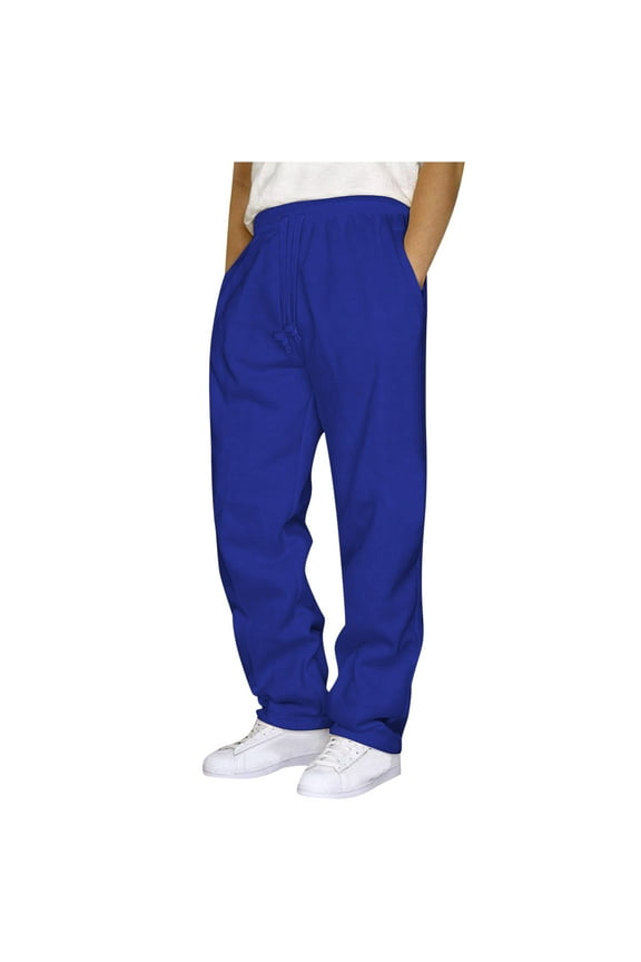 Mens Sweatpants with Pockets - Fashion Joggers Sports Pants Long Trousers Sweatpants for Men, Open Bottom, Blue