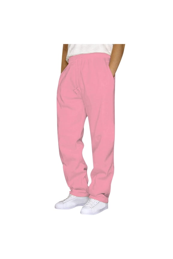 Mens Sweatpants with Pockets - Fashion Joggers Sports Pants Long Trousers Sweatpants for Men, Open Bottom, Pink