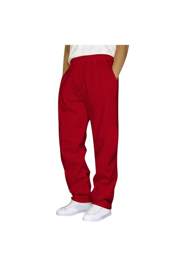 Mens Sweatpants with Pockets - Fashion Joggers Sports Pants Long Trousers Sweatpants for Men, Open Bottom, Red