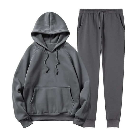 Chiccall Mens Sweatsuit 2 Piece Fleece Lined Track Suit Solid Drawstring Hoodie with Pocket & Elastic Waist Drawstring Jogger Sweatpants Fall Winter Athletic Set for Men
