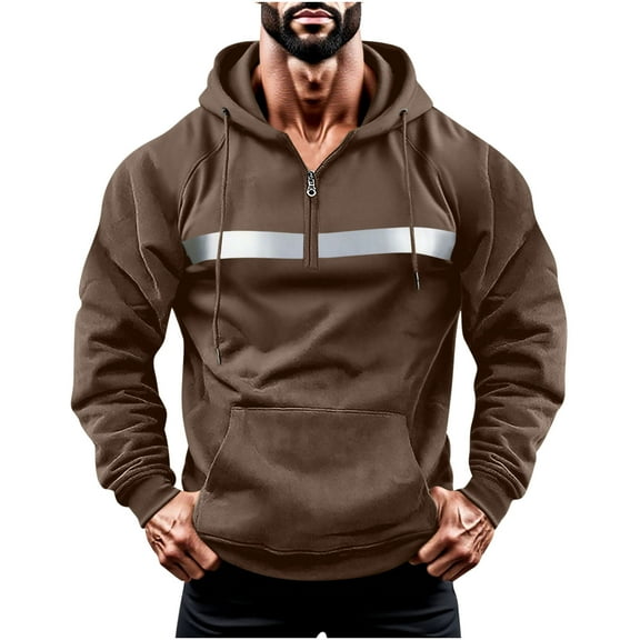 Chiccall Mens Hoodie Casual Fashion Drawstring Quarter-Zip Hooded Pullover Sweatshirts with Reflective Stripe & Pocket