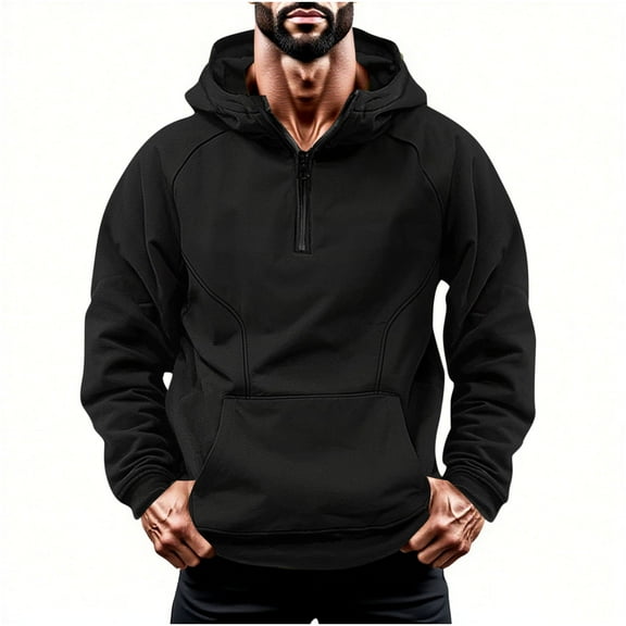 Chiccall Mens Hoodie Casual Fashion Quarter-Zip Hooded Pullover Sweatshirts with Pocket