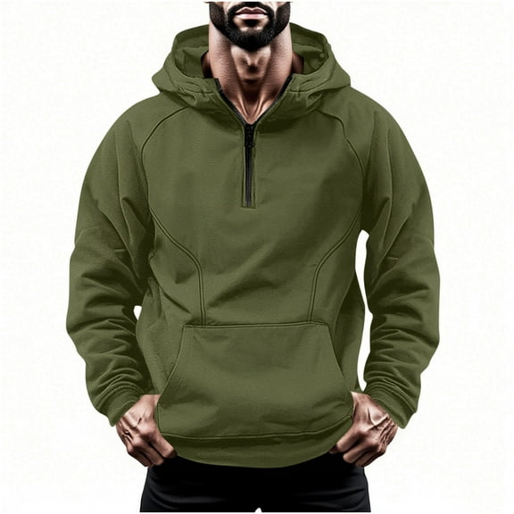Chiccall Mens Hoodie Casual Fashion Quarter-Zip Hooded Pullover Sweatshirts with Pocket