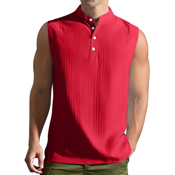 Chiccall Mens Tank Tops Sleeveless Button Casual Solid Summer Beach Shirt Tops