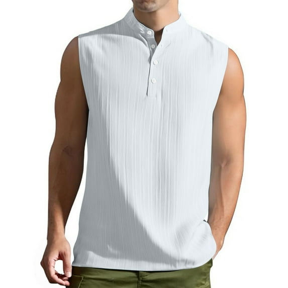 Chiccall Mens Tank Tops Sleeveless Button Casual Solid Summer Beach Shirt Tops