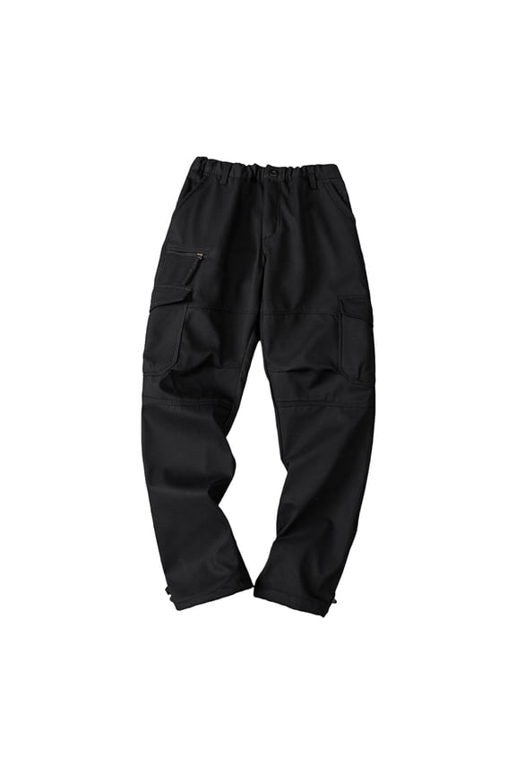 Mens Thick Fleece Lined Cargo Pants Thermal Outdoor Hiking Pants Elastic Waist Work Trousers with Multiple Pockets
