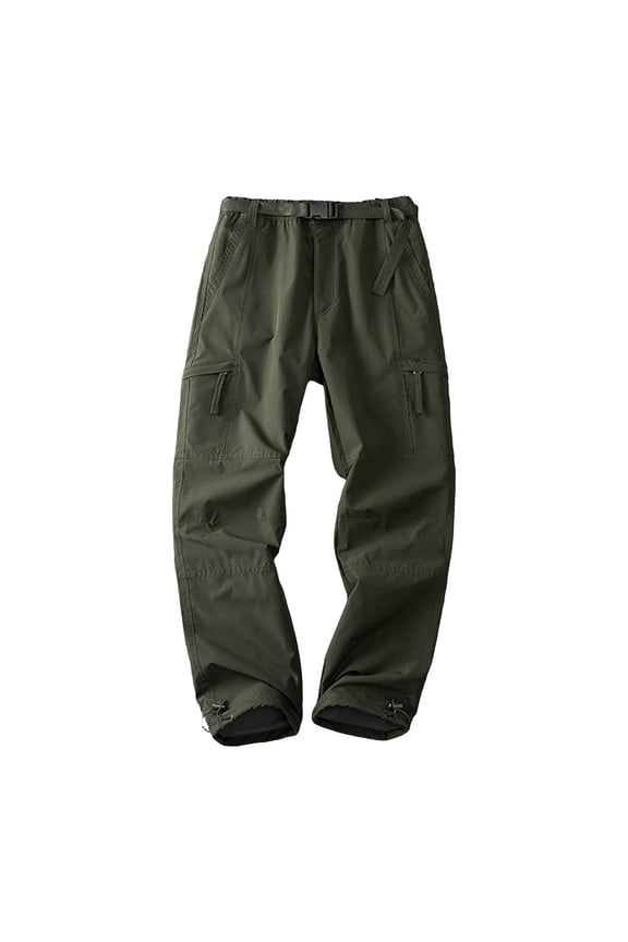 Mens Thick Fleece Lined Cargo Pants Thermal Outdoor Hiking Pants Elastic Waist Work Trousers with Multiple Pockets