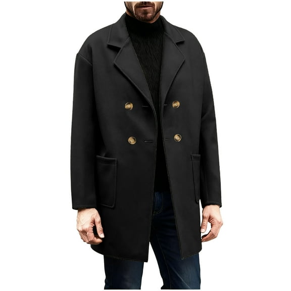 Chiccall Mens Trench Coat Notched Lapel Double Breasted Mid Long Pea Coat Casual Fall Winter Classic Overcoat with Pockets
