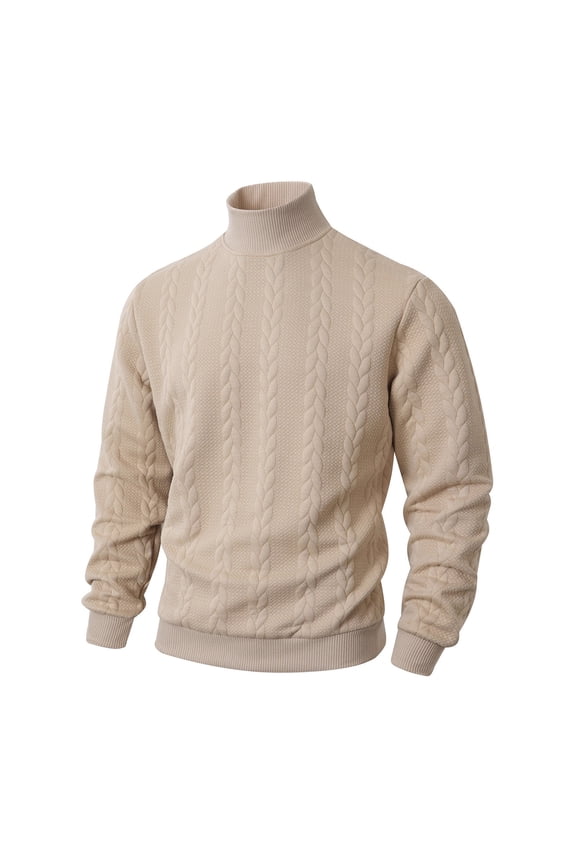 Mens Turtleneck Sweaters Casual Lightweight Pullover Knit Textured Warm Sweater with Ribbed Edge