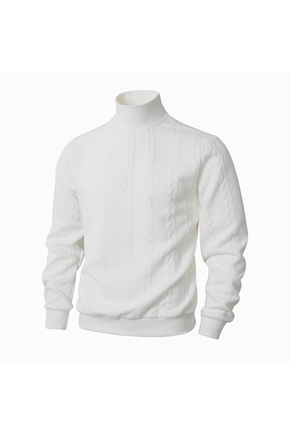 Mens Turtleneck Sweaters Casual Lightweight Pullover Knit Textured Warm Sweater with Ribbed Edge