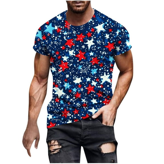 Chiccall Mens USA Independence Day Patriotic Day American Flag Crew Neck Short Sleeves Casual Loose Summer Plus Size Blouse T Shirts Tops