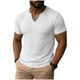thumbnail image 1 of Chiccall Mens V Neck Tees Textured Short Sleeve Solid T Shirts Summer Casual Tops, 1 of 5