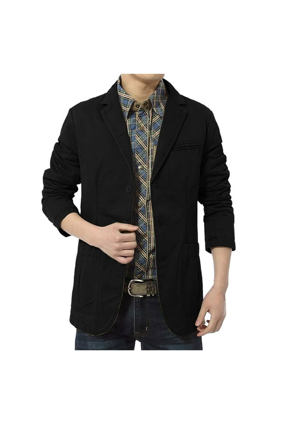 Mens Vintage Cotton Blazer 3 Buttons Notch Collar Business Casual Suit Jackets for Men with Pockets