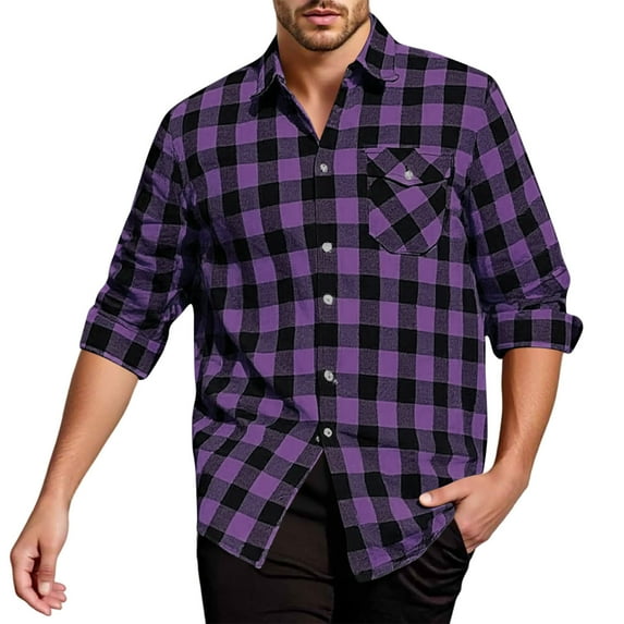 Chiccall Mens Vintage Flannel Shirts Classic Plaid Button Down Shirts Casual Comfy Long Sleeve Lapel Fall Fashion 2025 Tops