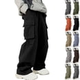 thumbnail image 1 of Chiccall Mens Wide Leg Cargo Pants Baggy Drawstring Elastic Waist Multiple Pockets Trousers Fashion Solid Oversized Streetwear for Men, 1 of 6