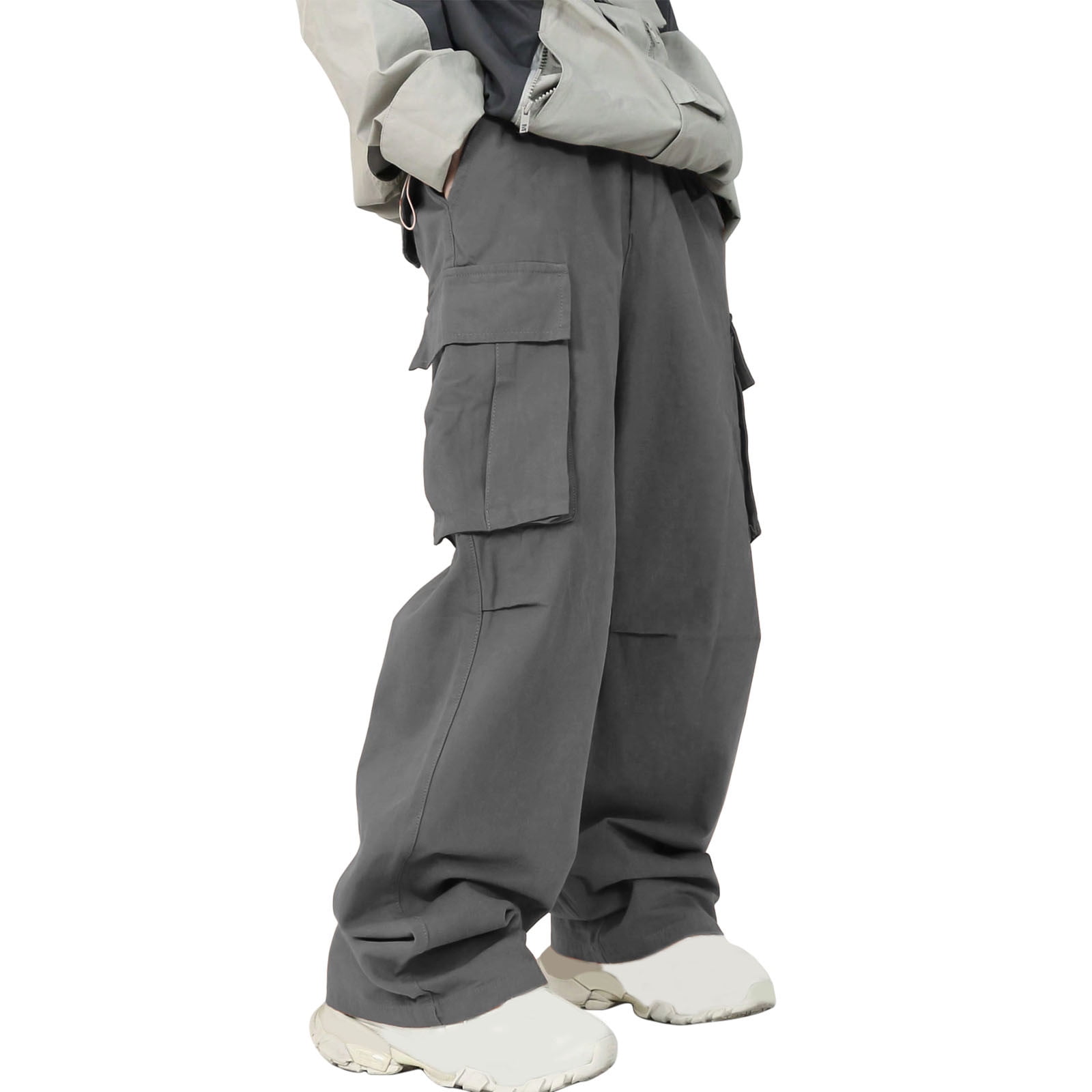 Chiccall Mens Wide Leg Cargo Pants Baggy Drawstring Elastic Waist ...