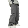 thumbnail image 1 of Chiccall Mens Wide Leg Cargo Pants Baggy Drawstring Elastic Waist Multiple Pockets Trousers Fashion Solid Oversized Streetwear for Men, 1 of 5