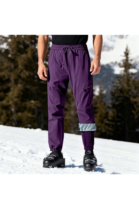 Mens Winter Ski Pants with Deatachable Fleece Lined Pant 3 in 1 Thermal Warm Waterproof Snow Pants Outdoor Windproof Hiking with Zipper Pockets