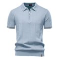 thumbnail image 1 of Chiccall Mens Zipper Shirts Casual Short Sleeve Textured Stylish Summer Tee Tops Light Blue ① XXL, 1 of 4