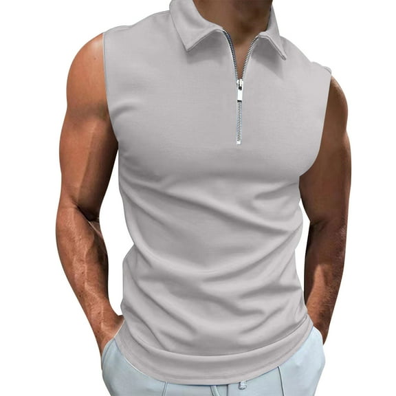 Chiccall Mens Zipper Shirts Casual Stylish Shirts Lightweight Sleeveless Breathable Solid Color Tank Tops