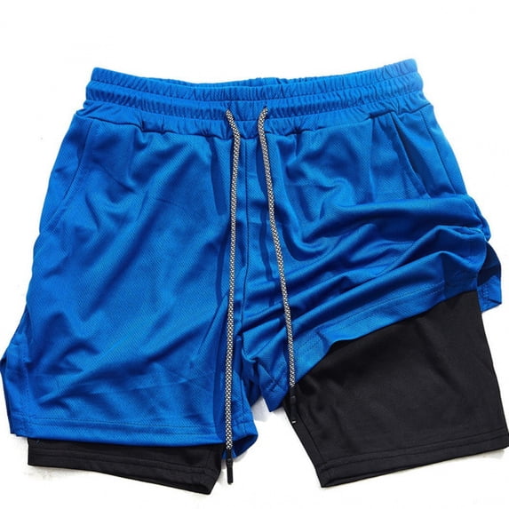 Chiccall Mesh Running Shorts Men with Lining 2-in-1 Lightweight Brethable Workout Gym Elastic Waist Shorts with Pockets & Drawstring