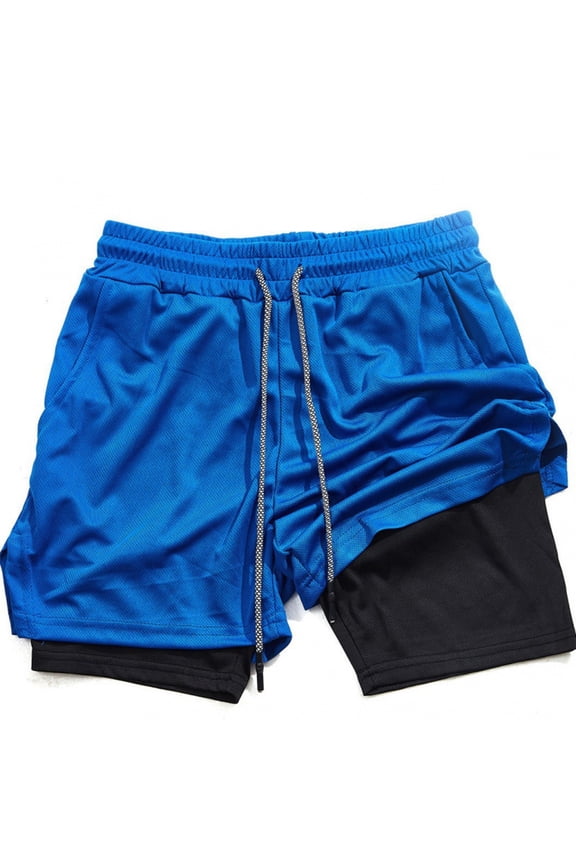 Mesh Running Shorts Men with Lining 2-in-1 Lightweight Brethable Workout Gym Elastic Waist Shorts with Pockets & Drawstring