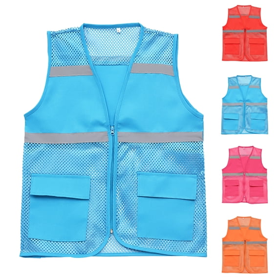 Chiccall Mesh Safety Vest Zip Up Volunteer Vest with Reflective Lightweight Outdoor Jogging Running Vest with Pockets