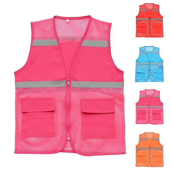 Chiccall Mesh Safety Vest Zip Up Volunteer Vest with Reflective Lightweight Outdoor Jogging Running Vest with Pockets