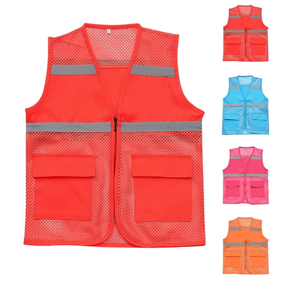 Chiccall Mesh Safety Vest Zip Up Volunteer Vest with Reflective Lightweight Outdoor Jogging Running Vest with Pockets